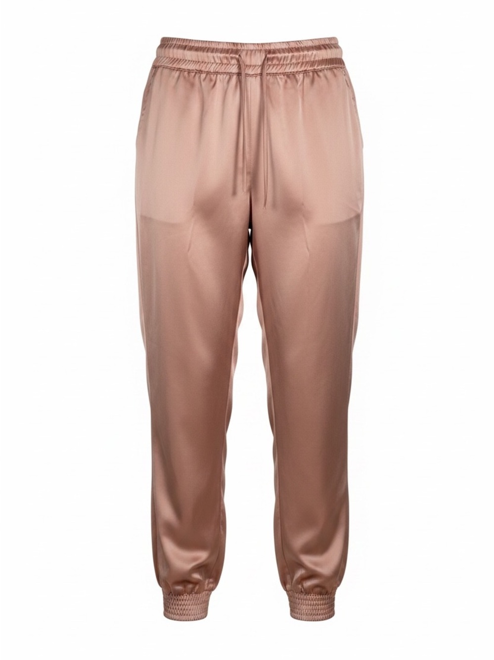 NWT NBD x Revolve Mallerie Jogger Blush Nude Satin Pink High-Waisted Smocked